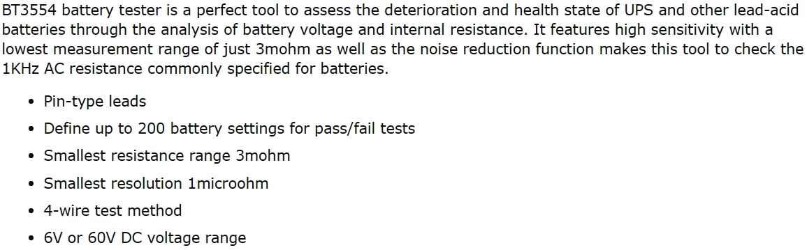בודק מצברים דיגיטלי HIOKI BT3554 TEXT